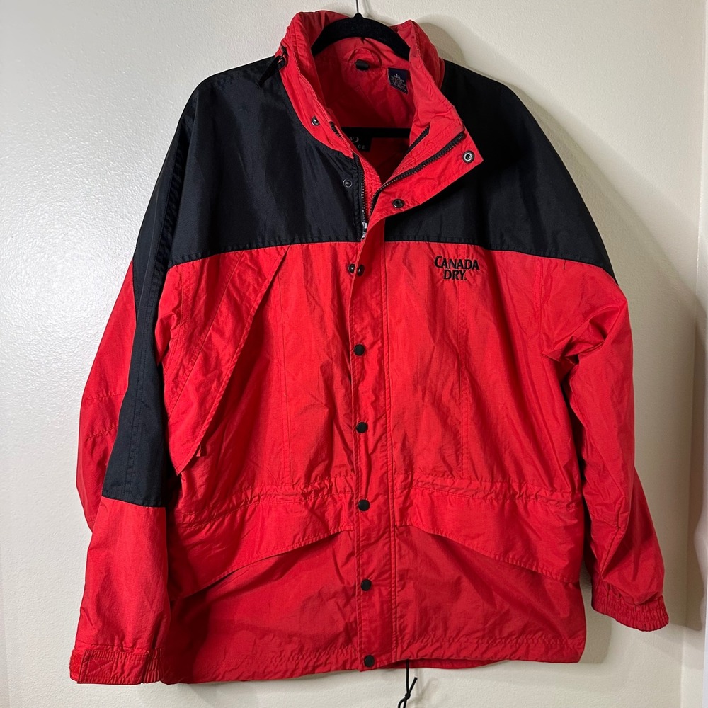 Canada Dry Vintage Windbreaker Jacket Red Black Nylon L Logo Spell Out Outerwear